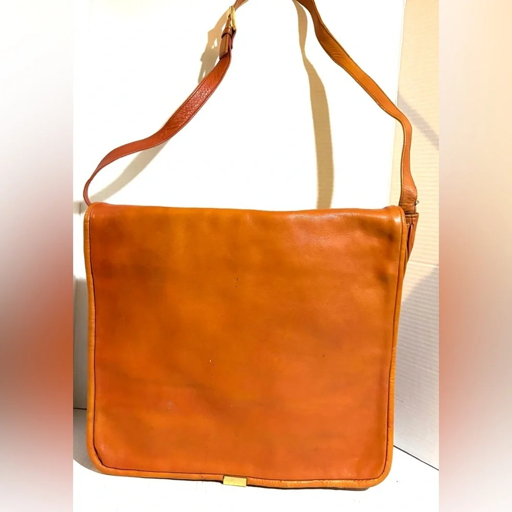 Vintage unisex Orange Leather Messenger Bag